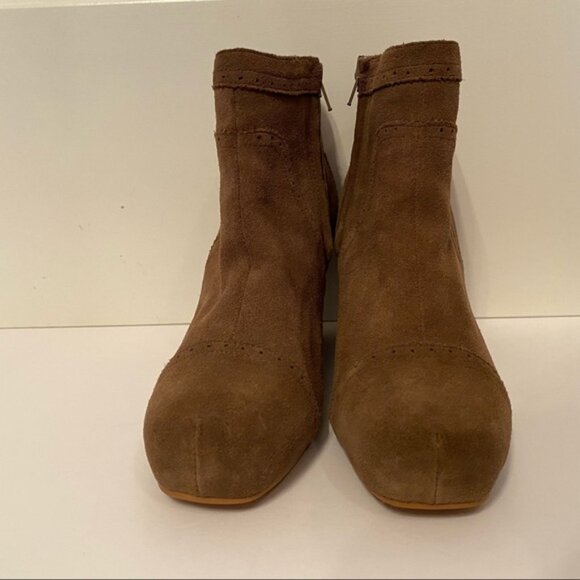 JEFFREY CAMPBELL SHOES BOOTS ANKLE BOOTIES BROWN SUEDE LEATHER WEDGE ZIP - Picture 2 of 15